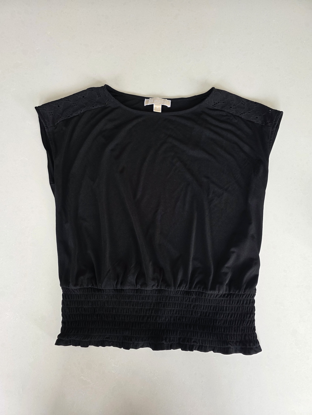 MICHAEL Michael Kors Black Smocked-Waist Cap-Sleeve Tank
